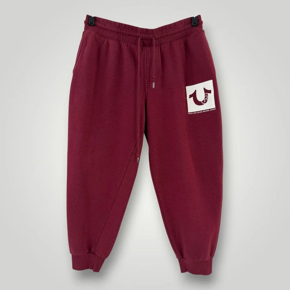 True Religion Sweatpants Mens L Red Fleece Joggers Horseshoe Logo